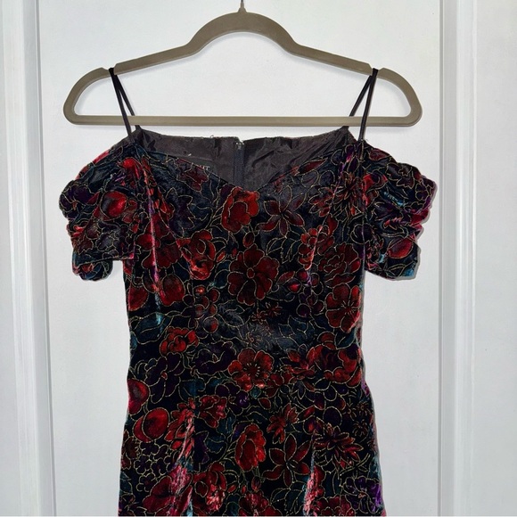 Vintage Steppin' Out Velvet‎ Floral Dress Party Cocktail Black Multicolor Size 7 - Picture 2 of 11